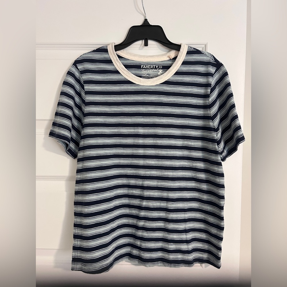 Faherty Navy and Cream Striped Tee